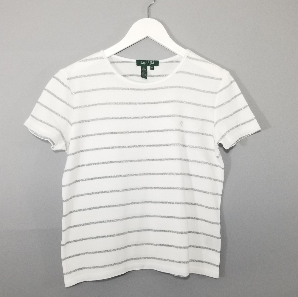 Ralph Lauren White Stripe Oversize Crew Neck Tee